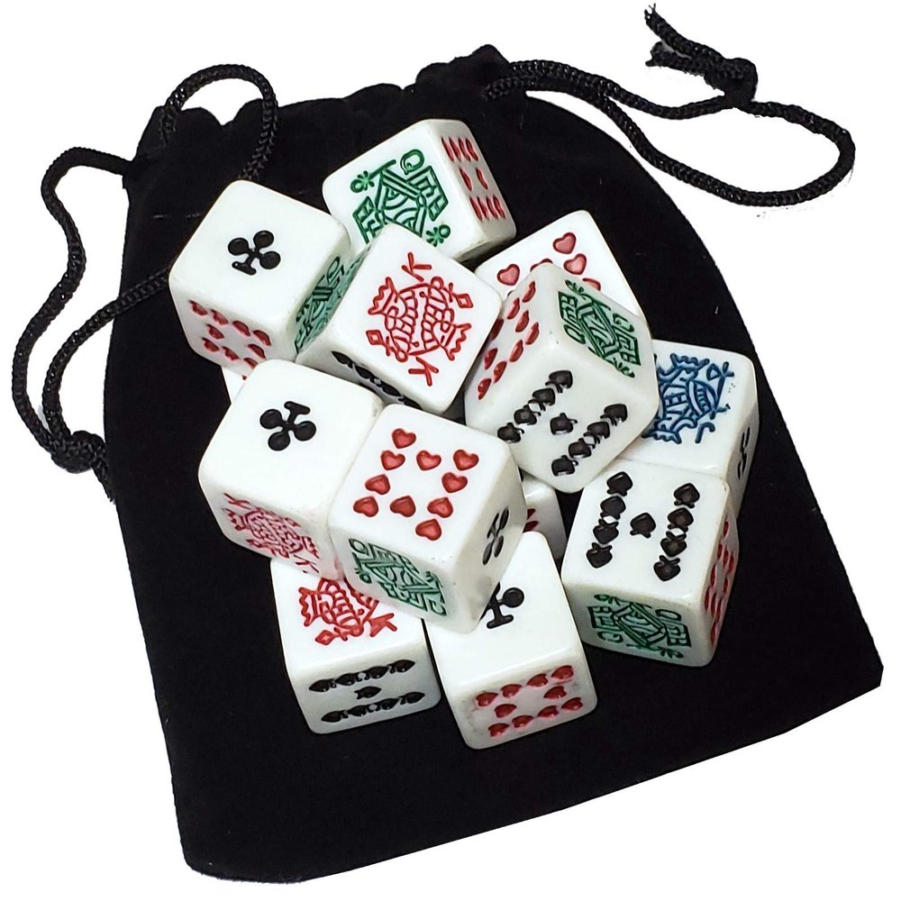 Cyber-Deals White Poker Dice (New 2020 Design) with Black Velvet Storage Pouch (Set of 15)