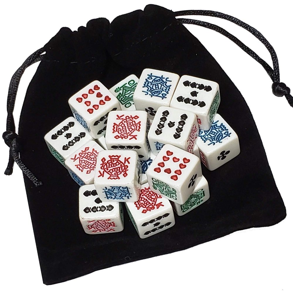 Cyber-Deals White Poker Dice (New 2020 Design) with Black Velvet Storage Pouch (Set of 20)