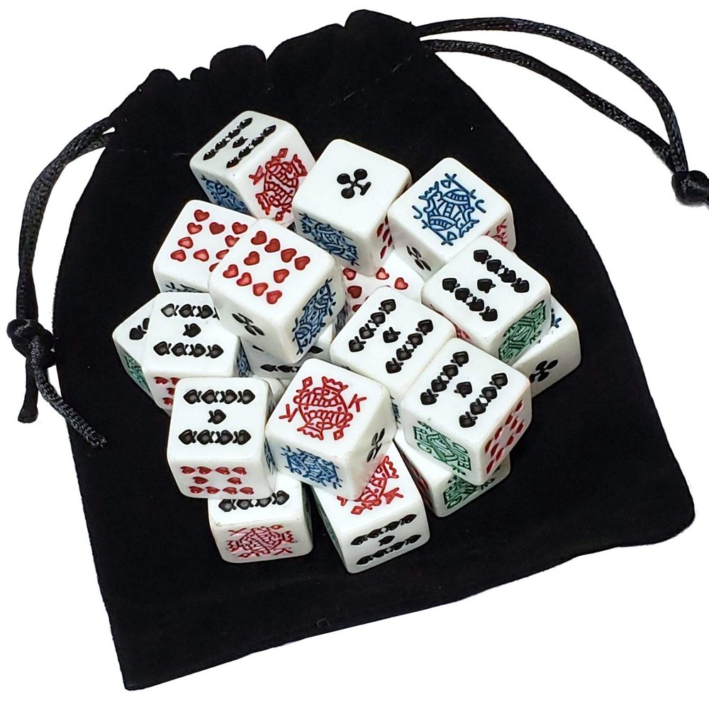 Cyber-Deals White Poker Dice (New 2020 Design) with Black Velvet Storage Pouch (Set of 25)