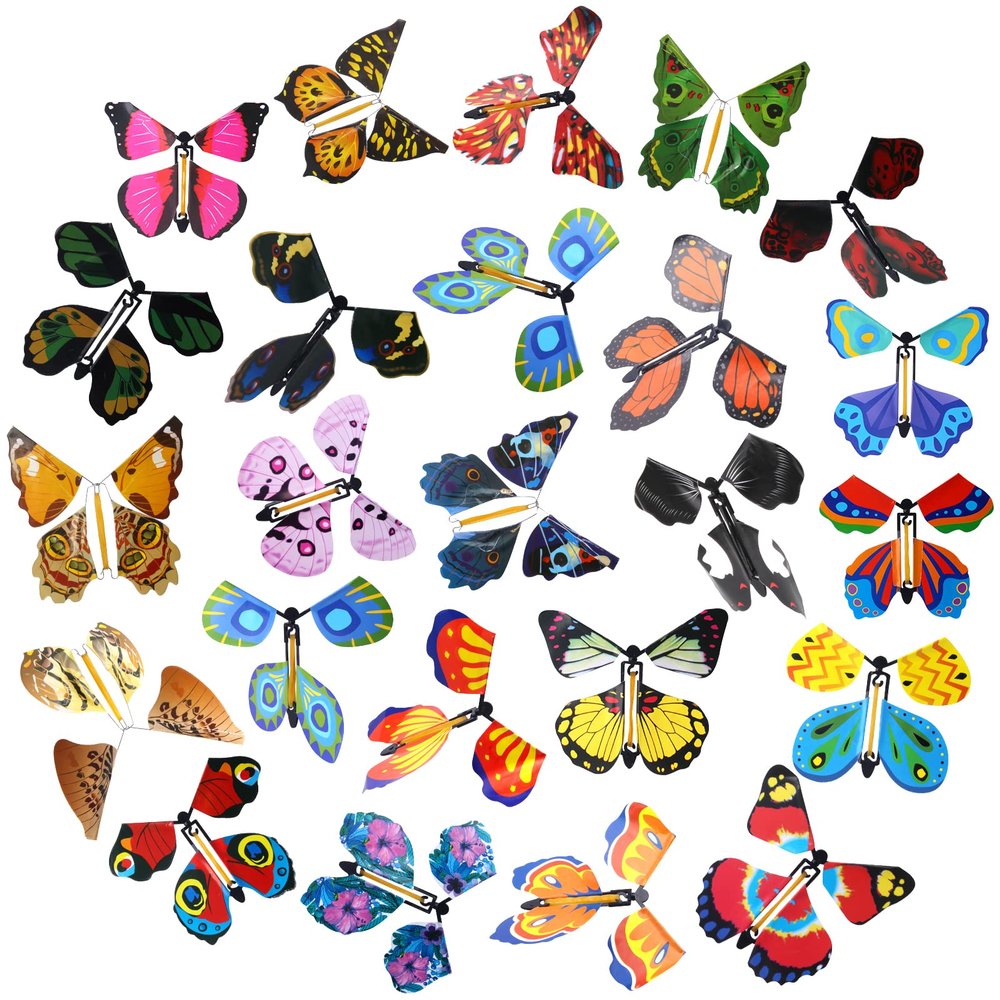 Outee 24 Packs Flying Butterfly Card Surprise Wind Up Butterfly in The Book Rubber Band Powered Fairy Great Xmas Gift Butterfly Teacher Appreciation Gift