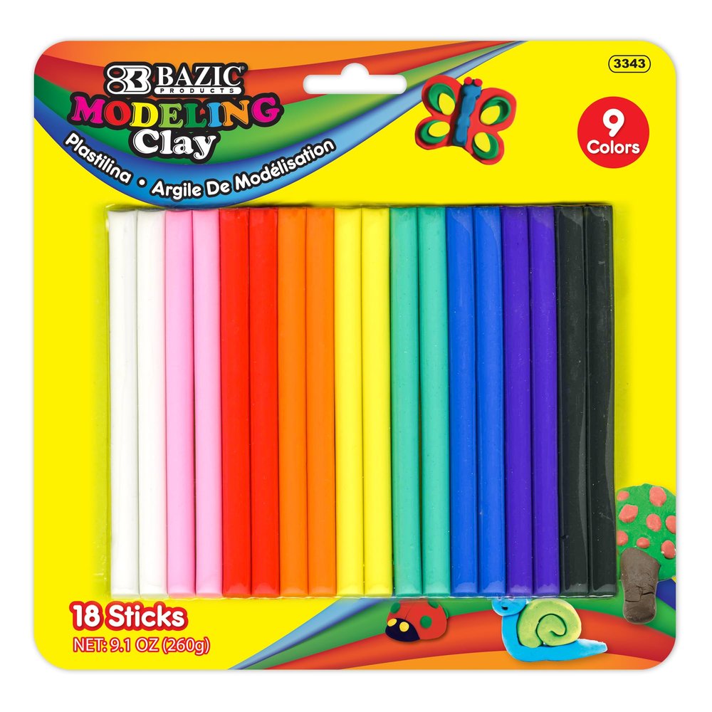 BAZIC Products Modeling Clay Stick 9 Color, 260g (9.17 oz), Modeling Dough Art Craft Non Toxic Gift for Artist Kids, 1-Pack