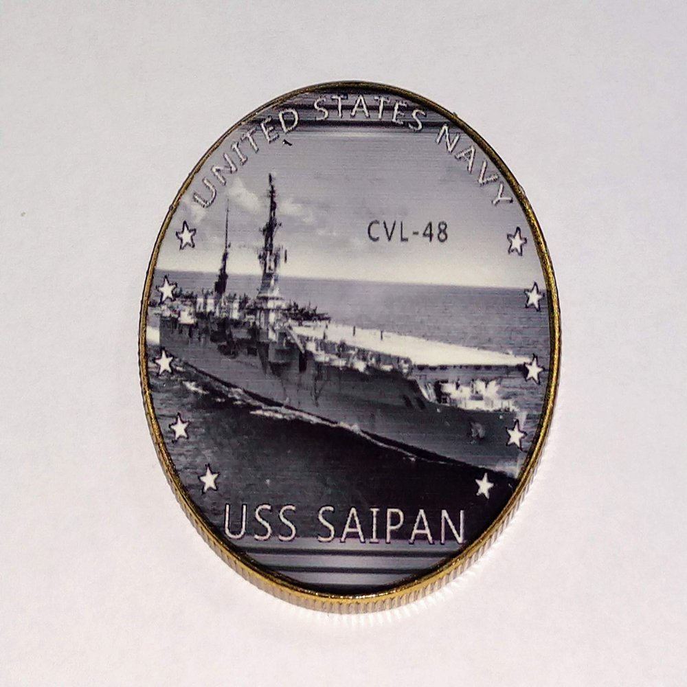US Navy USS Saipan CVL-48 Colorized Challenge Art Coin