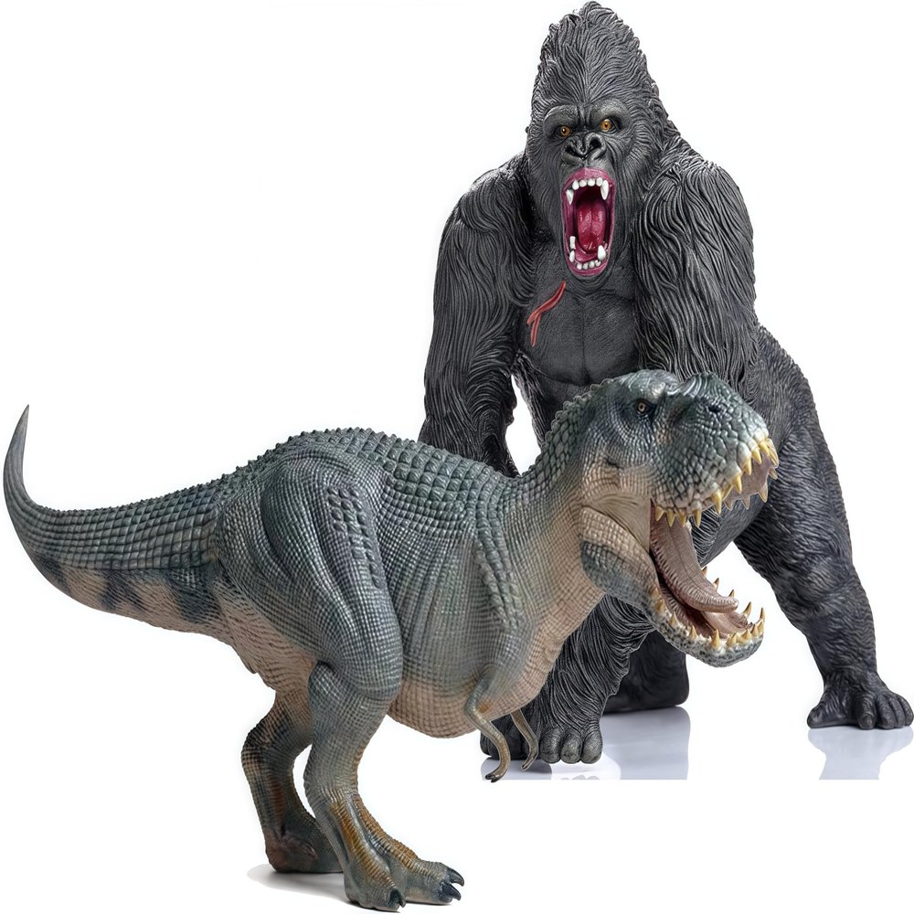 Gemini&Genius Gorilla Toys Tyrannosaurus Rex Dinosaur World Toys Stand Up with Movable Jaw Gorilla Action Figurine Gift for Kids