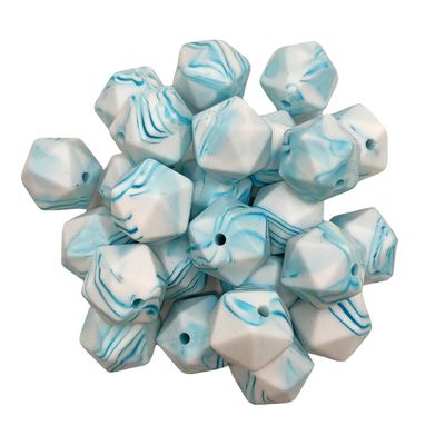 30pcs Marble Teal Color 14mm Silicone Polyhedron Beads Silicone Geometry Icosahedron Beads for Mom Jewelry Necklace Making