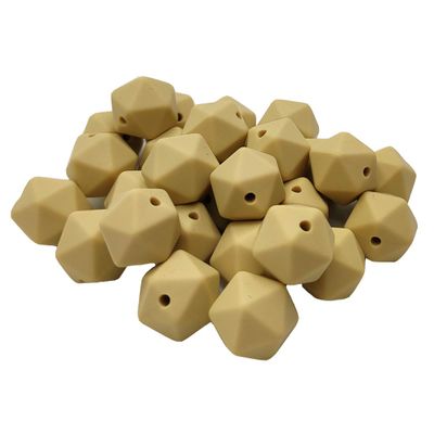 30pcs Oatmeal Color 14mm Silicone Polyhedron Beads Silicone Geometry Icosahedron Beads for Mom Jewelry Necklace Making
