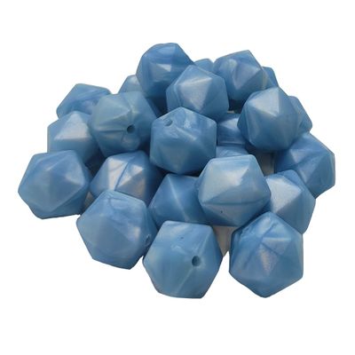 30pcs Pearl Blue Color 14mm Silicone Polyhedron Beads Silicone Geometry Icosahedron Beads for Mom Jewelry Necklace Making