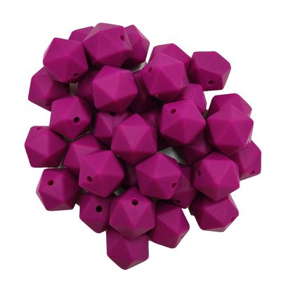 30pcs Magenta Color 14mm Silicone Polyhedron Beads Silicone Geometry Icosahedron Beads for Mom Jewelry Necklace Making
