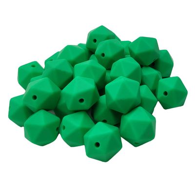 50pcs Kelly Green Color 14mm Silicone Polyhedron Beads Silicone Geometry Icosahedron Beads for Mom Jewelry Necklace Making