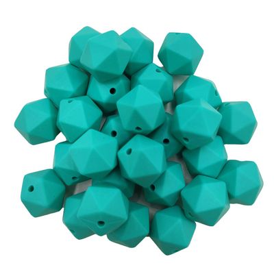 30pcs Turquoise Color 14mm Silicone Polyhedron Beads Silicone Geometry Icosahedron Beads for Mom Jewelry Necklace Making