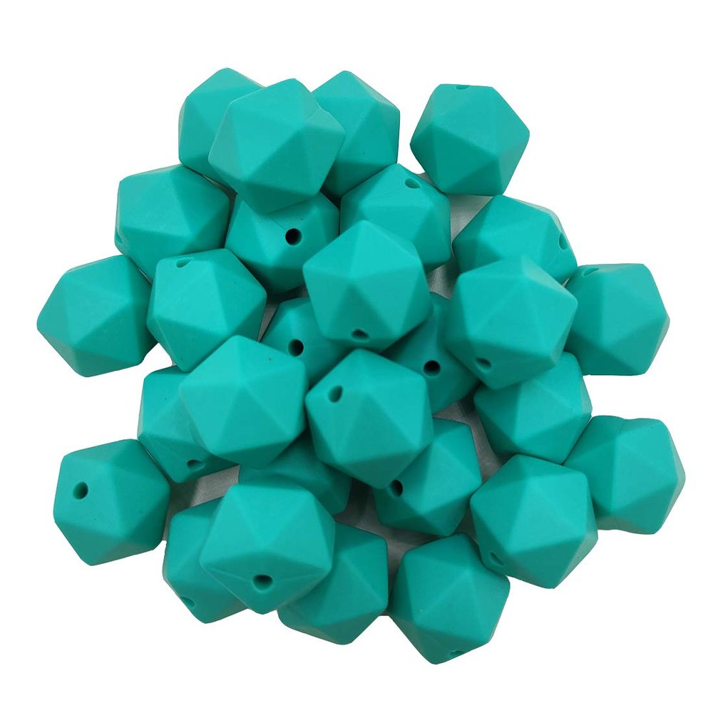30pcs Turquoise Color 14mm Silicone Polyhedron Beads Silicone Geometry Icosahedron Beads for Mom Jewelry Necklace Making