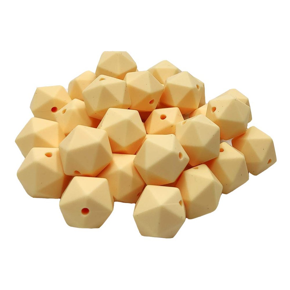 30pcs Beige Color 14mm Silicone Polyhedron Beads Silicone Geometry Icosahedron Beads for Mom Jewelry Necklace Making