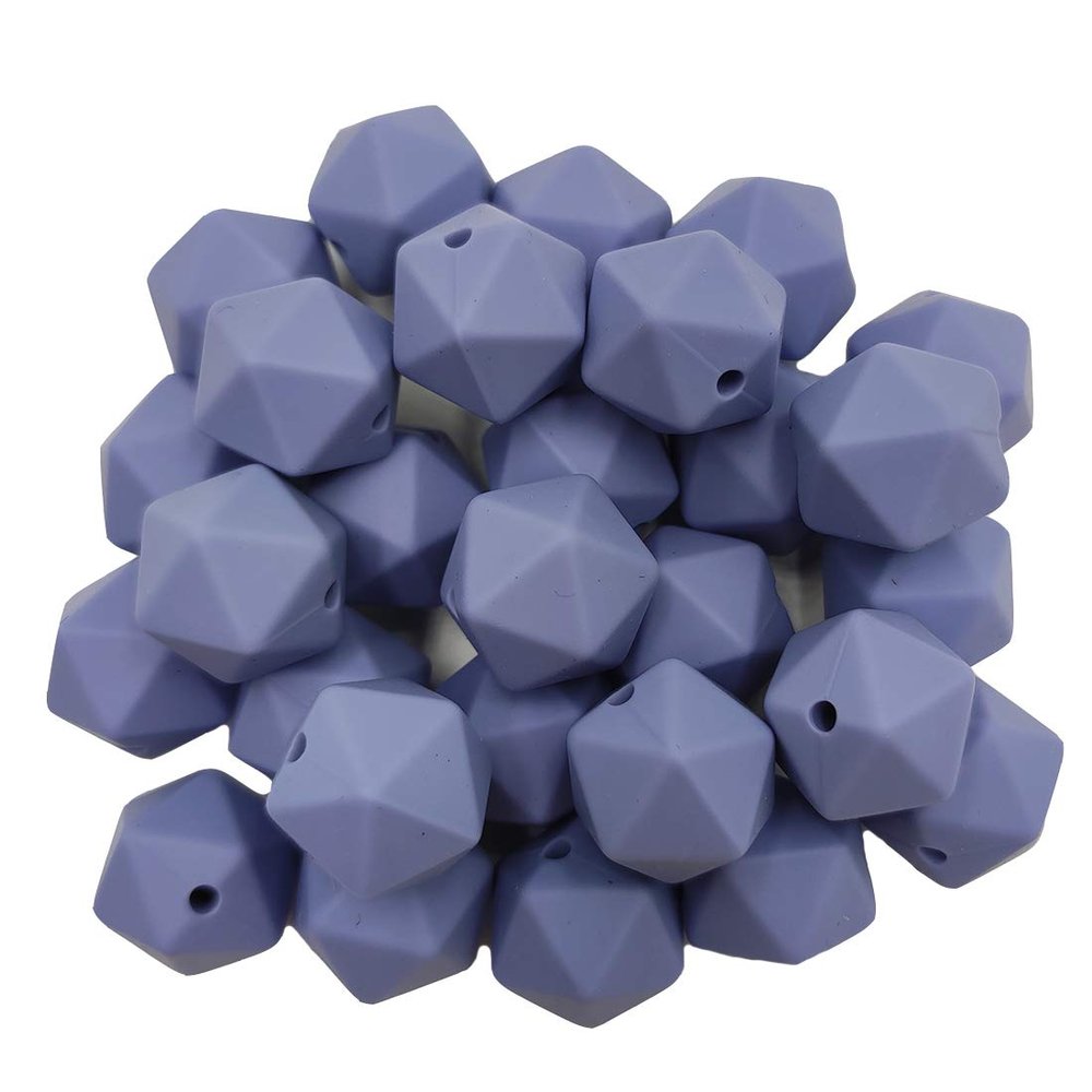 50pcs Brunnera Blue Color 14mm Silicone Polyhedron Beads Silicone Geometry Icosahedron Beads for Mom Jewelry Necklace Making