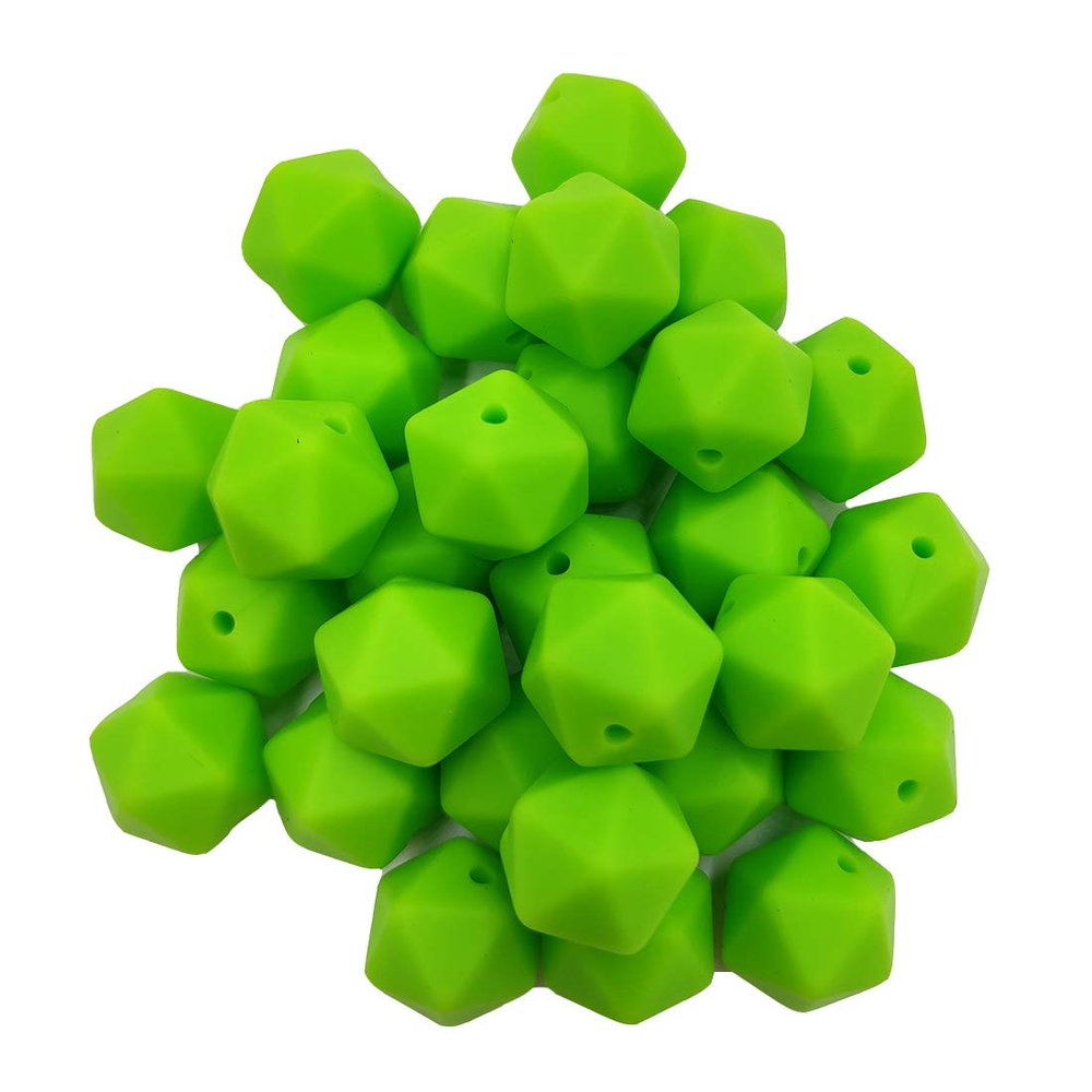 30pcs Chartreuse Color 14mm Silicone Polyhedron Beads Silicone Geometry Icosahedron Beads for Mom Jewelry Necklace Making
