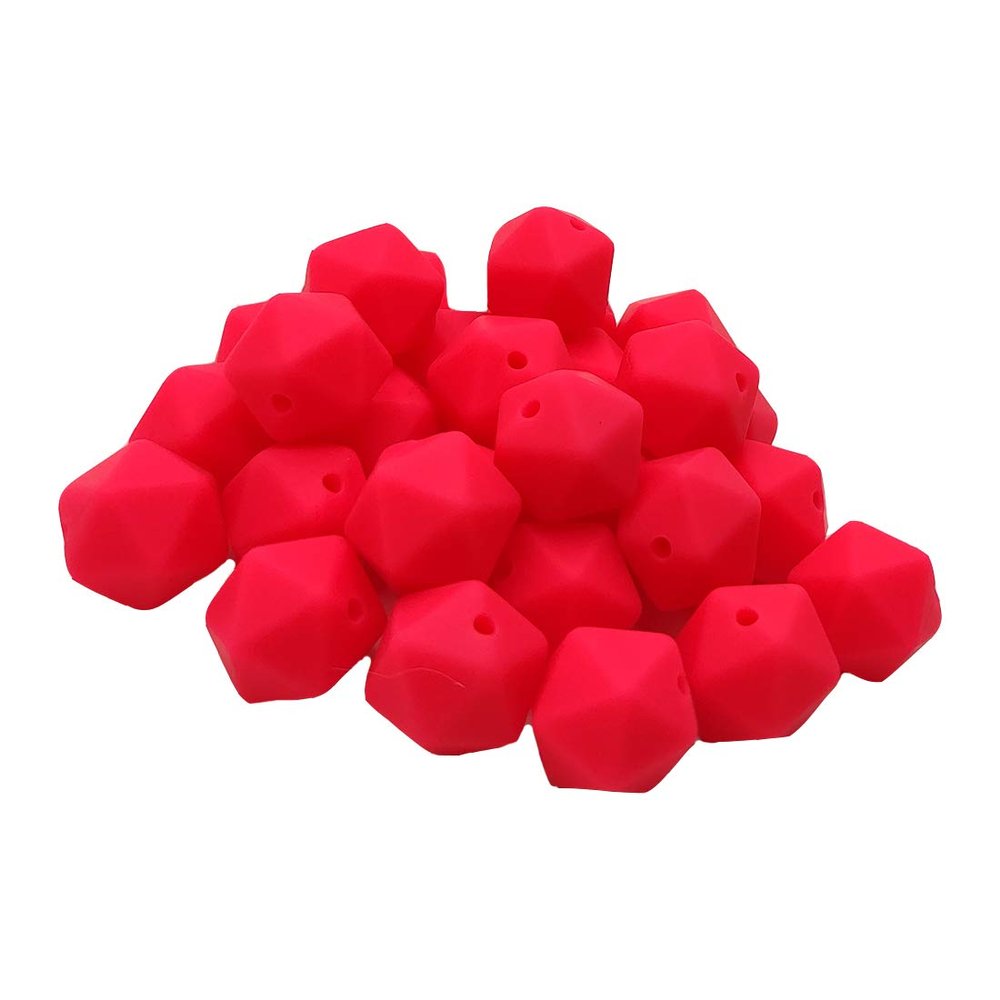 50pcs Shocking Pink Color 14mm Silicone Polyhedron Beads Silicone Geometry Icosahedron Beads for Mom Jewelry Necklace Making