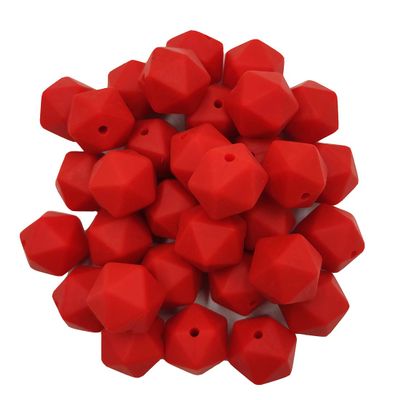 30pcs Scarlet Red Color 14mm Silicone Polyhedron Beads Silicone Geometry Icosahedron Beads for Mom Jewelry Necklace Making