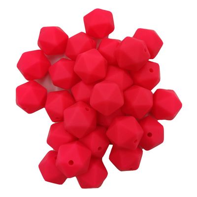 30pcs Shocking Pink Color 14mm Silicone Polyhedron Beads Silicone Geometry Icosahedron Beads for Mom Jewelry Necklace Making