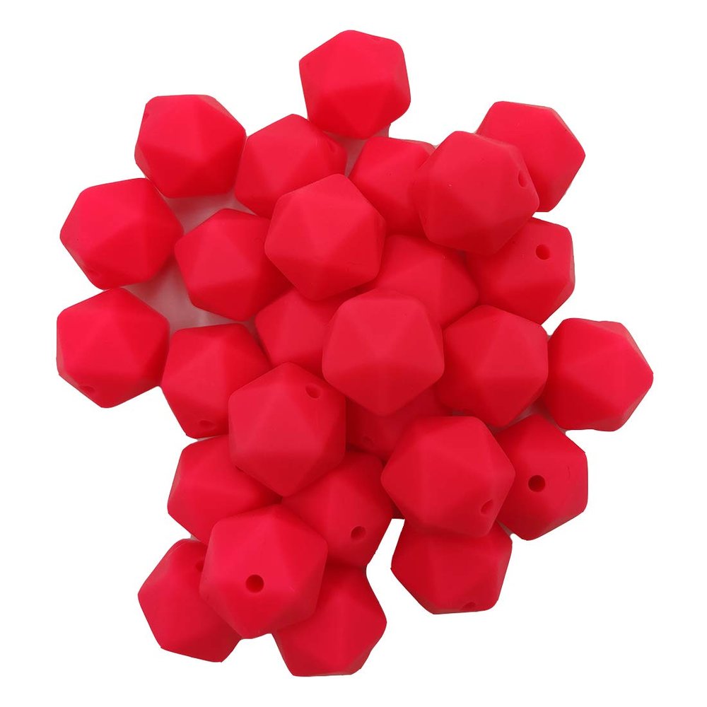 30pcs Shocking Pink Color 14mm Silicone Polyhedron Beads Silicone Geometry Icosahedron Beads for Mom Jewelry Necklace Making