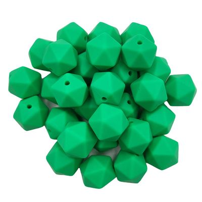 30pcs Kelly Green Color 14mm Silicone Polyhedron Beads Silicone Geometry Icosahedron Beads for Mom Jewelry Necklace Making