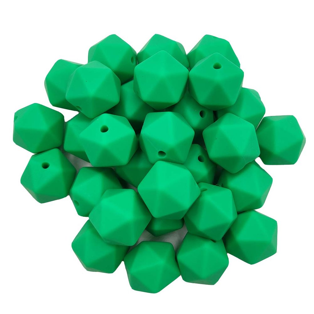 30pcs Kelly Green Color 14mm Silicone Polyhedron Beads Silicone Geometry Icosahedron Beads for Mom Jewelry Necklace Making