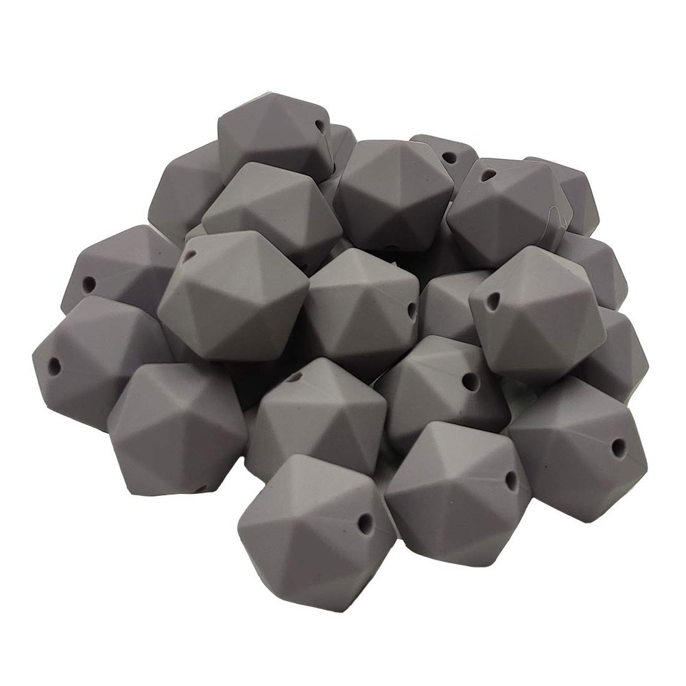30pcs Light Gray Color 14mm Silicone Polyhedron Beads Silicone Geometry Icosahedron Beads for Mom Jewelry Necklace Making
