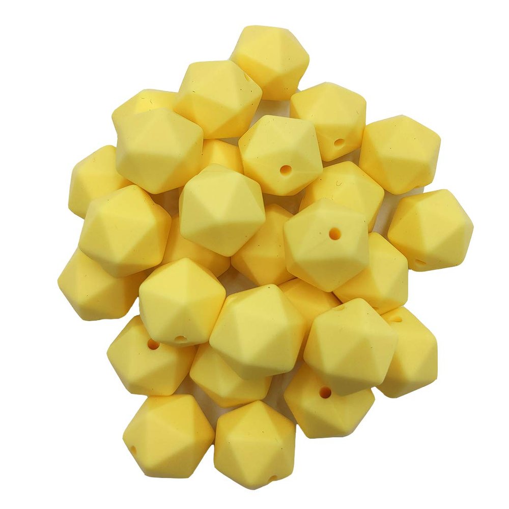 30pcs Custard Yellow Color 14mm Silicone Polyhedron Beads Silicone Geometry Icosahedron Beads for Mom Jewelry Necklace Making
