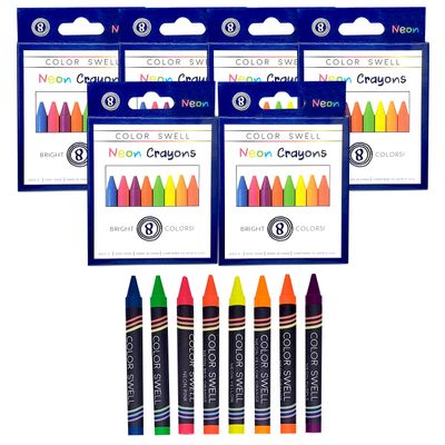 Color Swell Neon Crayons Bulk Packs - 6 Boxes of Fun Neon Crayons of Large Crayon Teacher Quality Durable Classroom Packs for Kids Students Party Favors