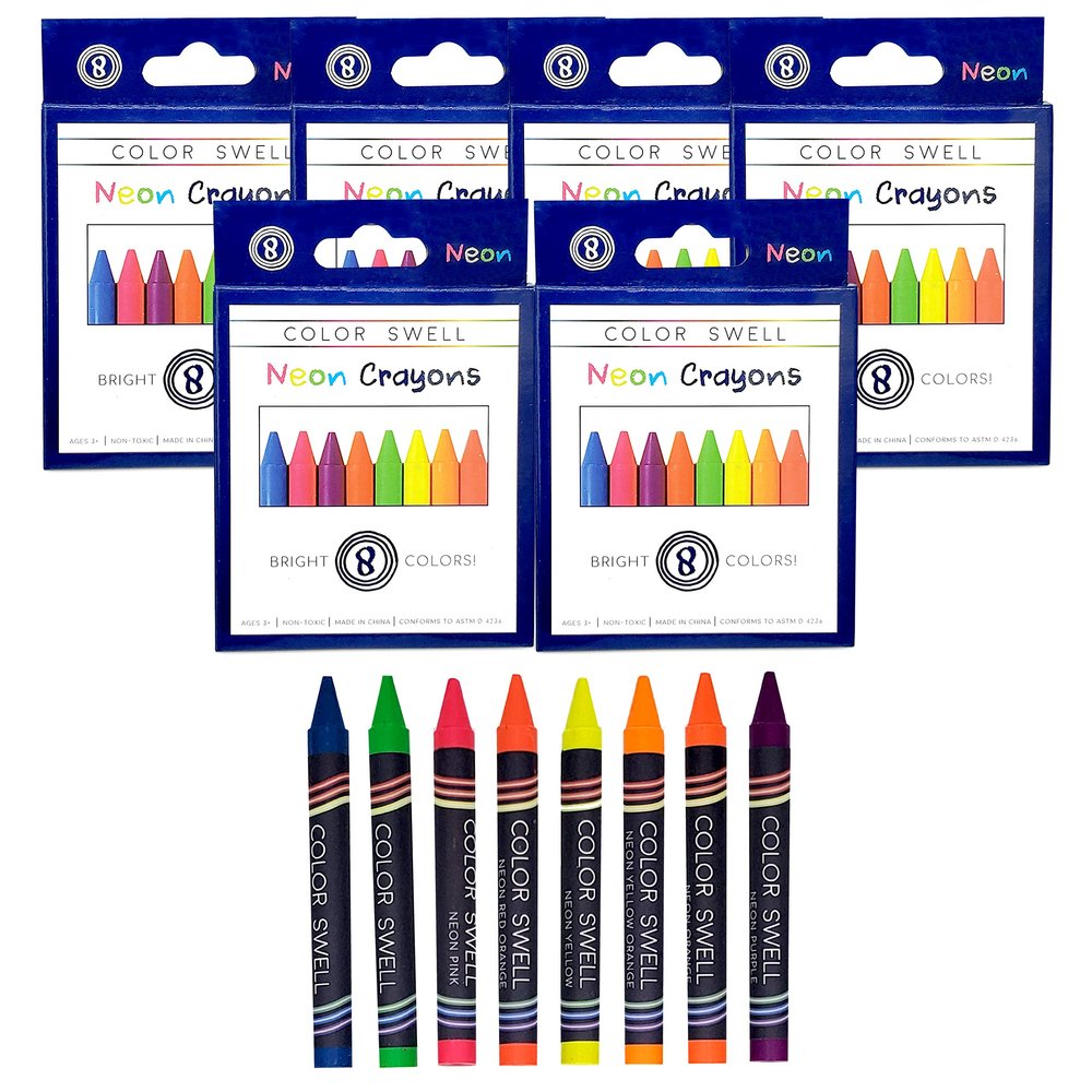 Color Swell Neon Crayons Bulk Packs - 6 Boxes of Fun Neon Crayons of Large Crayon Teacher Quality Durable Classroom Packs for Kids Students Party Favors