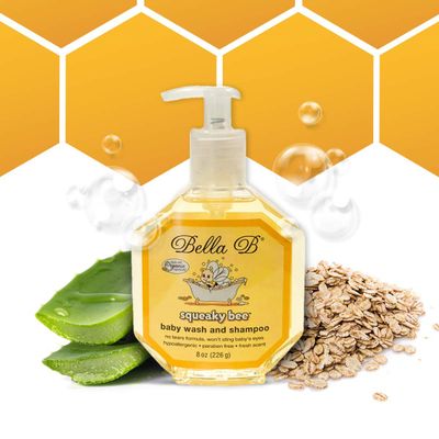 Bella B Squeaky Bee Bodywash 8 oz Baby Baby Bath Organic Natural Kids Organic Soap Baby Soap Organic 8 oz, Body Wash and Shampoo, Aloe Vera, 1 Count