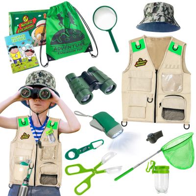 ESSENSON Outdoor Explorer Kit & Bug Catcher Kit with Vest, Outdoor Toy Gift for 3 4 5 6 7 8+ Year Old Boys Girls Kids Binoculars, Magnifying Glass, Butterfly Net, Camping, Adventure