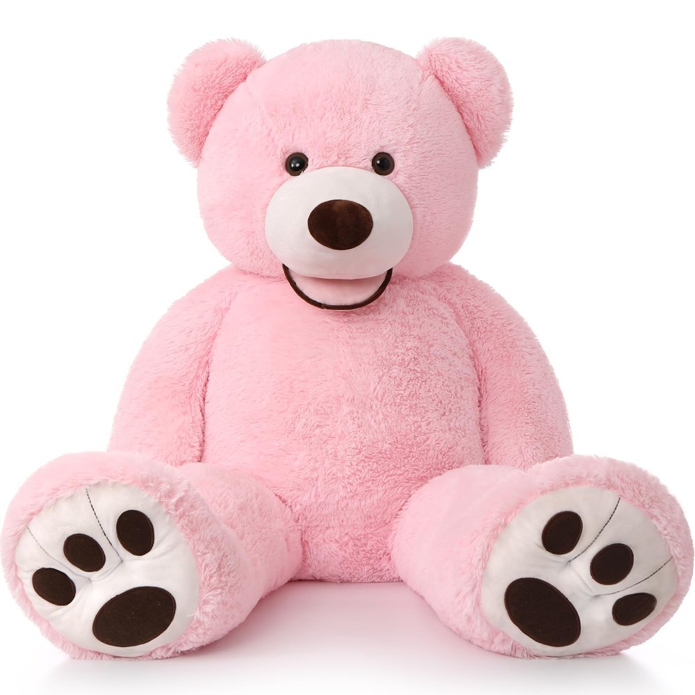 MorisMos Smile Giant Teddy Bear, 51inch Large Stuffed Bears with Big Footprints, Big Stuffed Animals Cuddly Plush Gifts for Girlfriends, Boyfriend, Pink