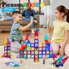 PicassoTiles 121 pc Master Builder Magnetic Building Block Construction Set Magnet Tiles Blocks with Car Truck, 2 Character Action Figures, 28 Educational Alphabet Animal and Number Graphics, Windmill view 3