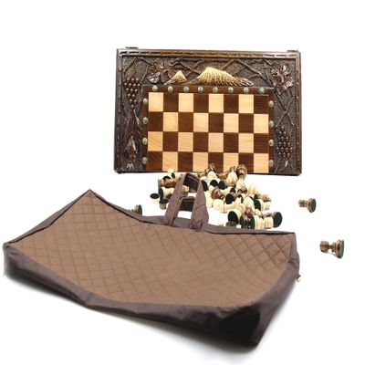 3 in 1 WOODEN BACKGAMMON Armenian BOARD GAME Nardi Nardy checkers chess carving FLOWER Ornament hand made gift walnut wood table game