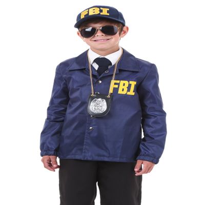 Fun Costumes Kid's FBI Costume, Navy Federal Agent Jacket, Child Investigator Outfit For Halloween & Play Pretend - X-Large - Blue
