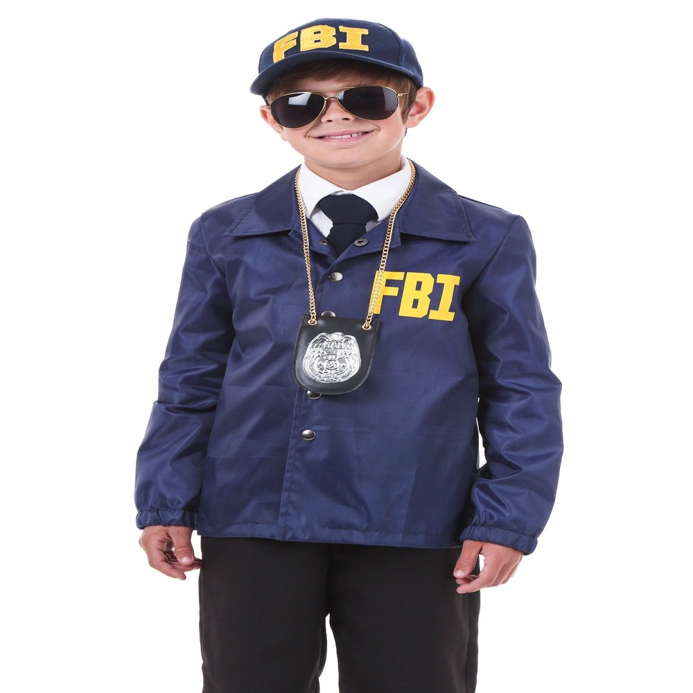Fun Costumes Kid's FBI Costume, Navy Federal Agent Jacket, Child Investigator Outfit For Halloween & Play Pretend - X-Large - Blue