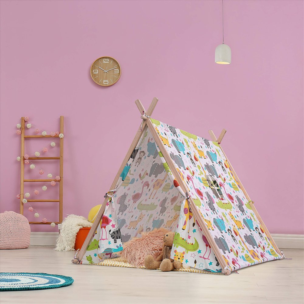 100% Canvas Cotton Kids Playhouse for Boy & Girl Indoor and Outdoor - Natural Premium Breathable Cotton Canvas and Sturdy Pine Wood Frame for Your Kids Playhouse (Jungle)