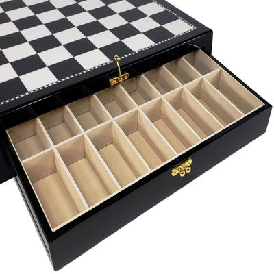 17 inch Black and White High Gloss Chess Storage Board Chest with 2 Drawers