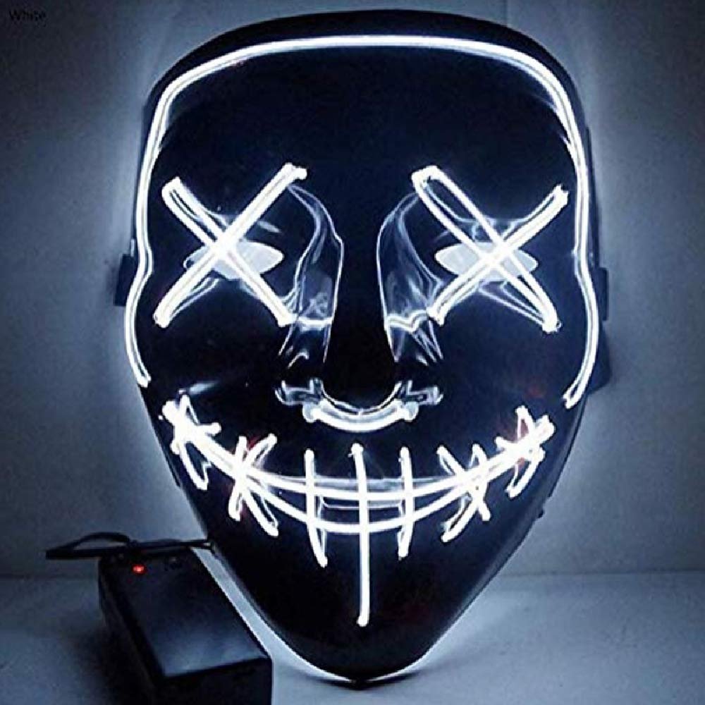 LED Glow Mask Halloween Light Up Mask EL Wire Scary Mask for Halloween Festival Party Festival Cosplay (White)