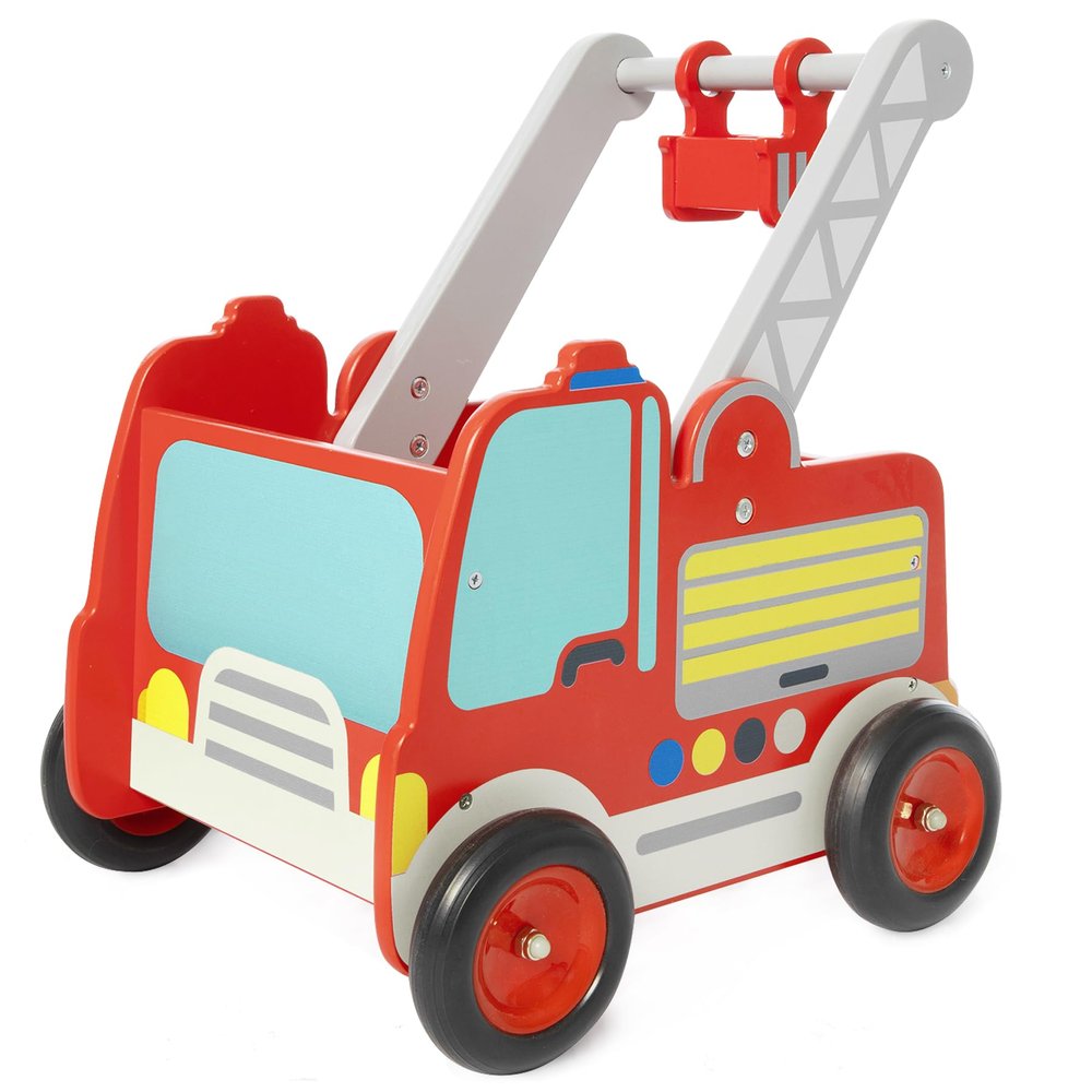 Labebe Wooden Baby Push Walker - Learning Toy for Toddlers 1-3 Year Old Boys and Girls, Fire Truck With Wheels