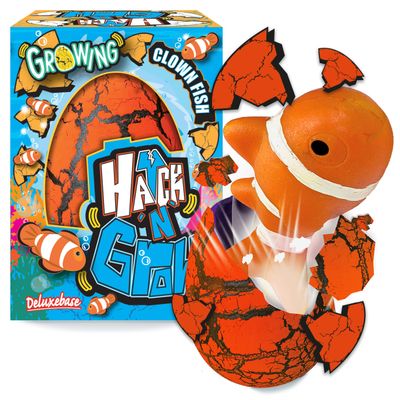 Hatch 'N' Grow Large Clown Fish from Deluxebase, 4.3" Water Activated Hatching Egg with Growing Clown Fish Figurine, Surprise Transforming Toy for Kids, Party Favors and Gifts.