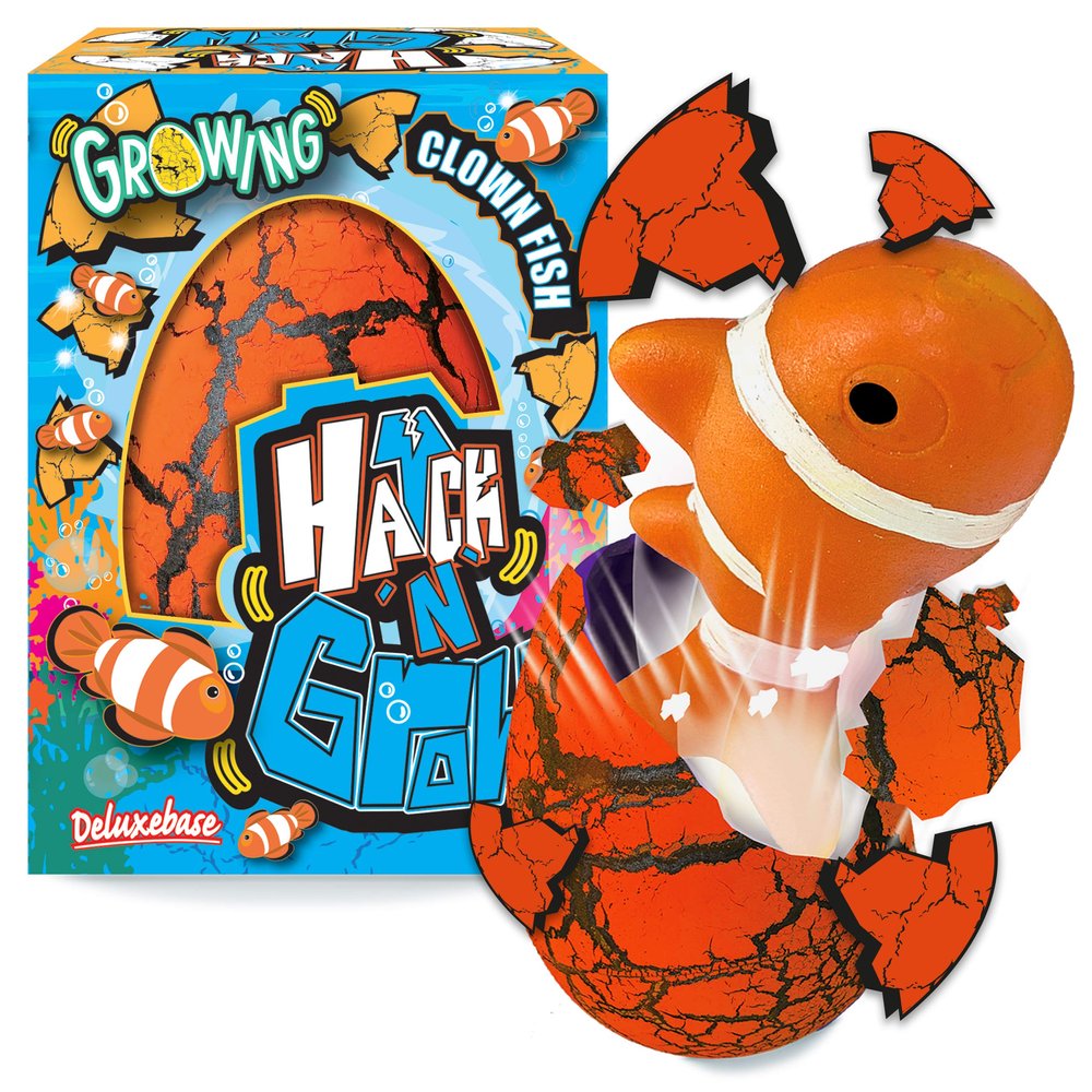 Hatch 'N' Grow Large Clown Fish from Deluxebase, 4.3" Water Activated Hatching Egg with Growing Clown Fish Figurine, Surprise Transforming Toy for Kids, Party Favors and Gifts.
