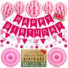 Premium Reusable Happy Birthday Decorations for Women and Girls Pink Party Decorations, Multi-occasion Banner, Pennant Banner, Paper Fans - Party Decor by Itsy Bitsy Party Co view 1