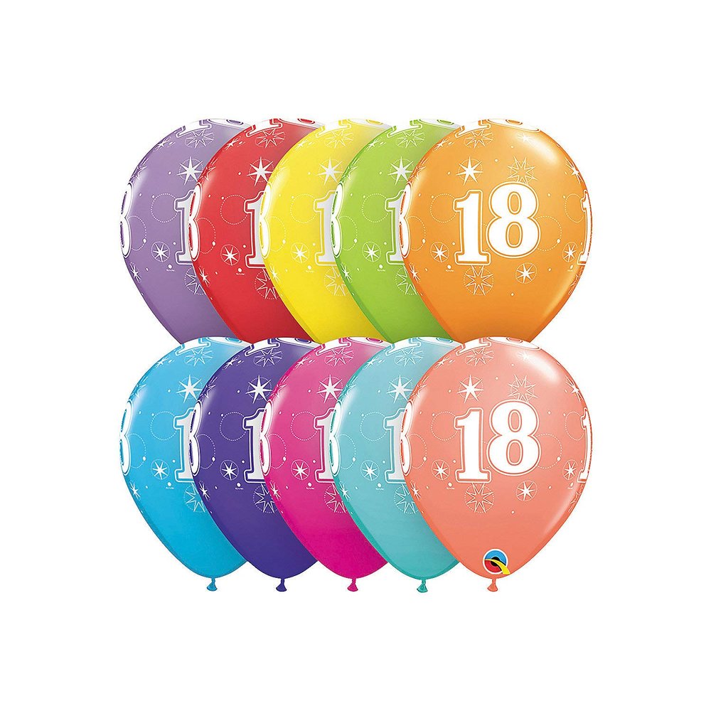 18th Birthday Sparkle 11"" Latex Balloon Assortment - Party Decor - 6 Pieces