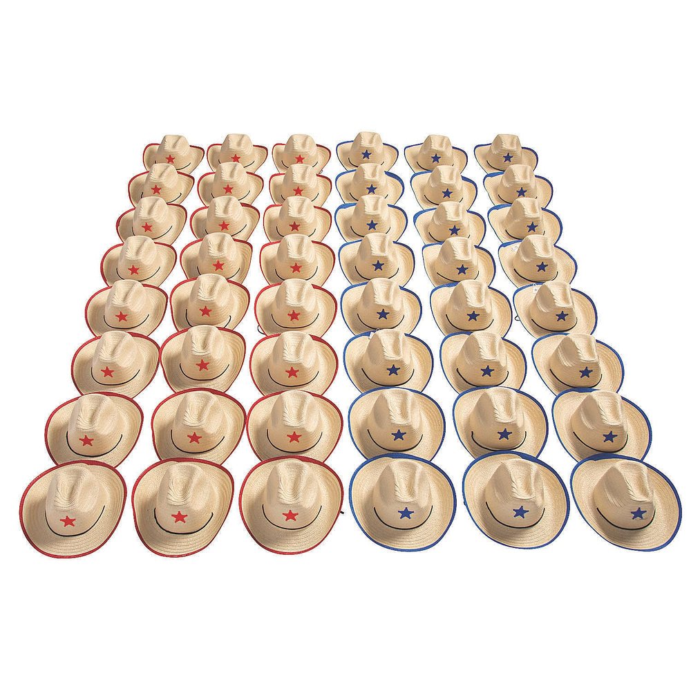 Fun Express Bulk Kids' Cowboy Hats with Star  Fun Western Party Decor & Dress-Up Accessories  Kids Events Birthday Themed Celebrations Playtime & Group Activities  Assorted Colors  48 Pieces