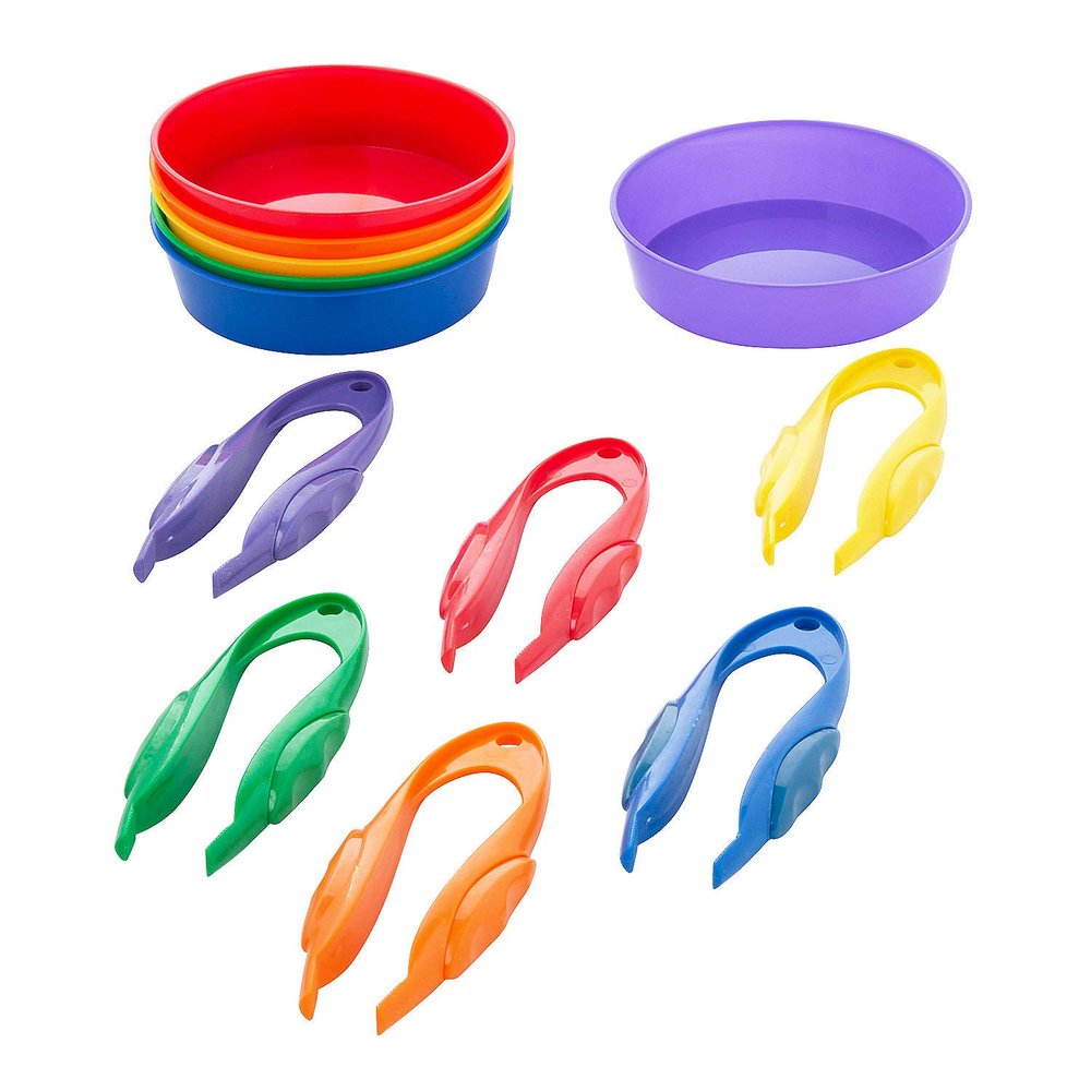 Fun Express - Plastic TWEEZER and Sorting Tray Set Counting and Sorting Toy for Toddlers - Early Math and Fine Motor Skills Tray for DIY Projects, Painting, Beads