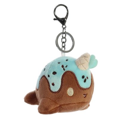 Aurora Enchanting Tasty Peach Mint Chocolate Nomwhal Clip-On Stuffed Animal - Bright & Colorful Design for Room Decor - Perfect for Adults, Kids, and Birthdays - Brown 4.5 Inches
