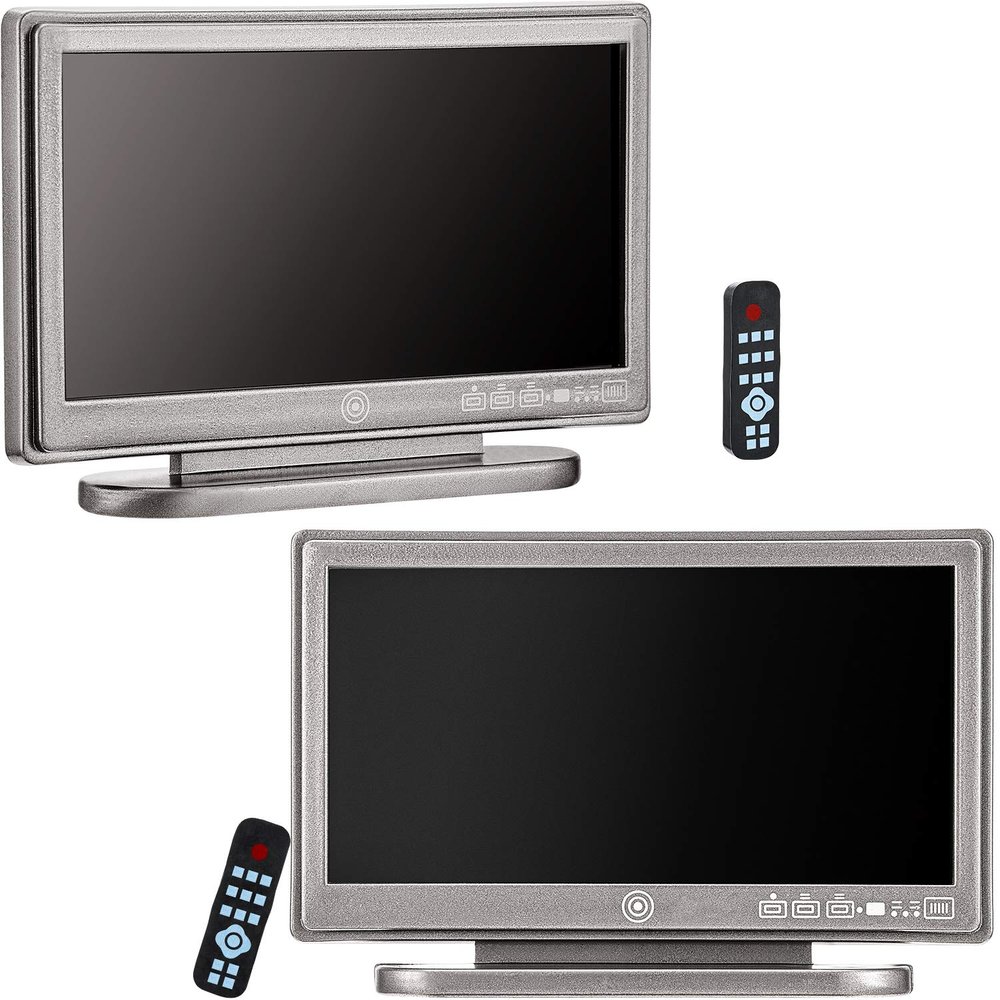 2 Pieces 1:12 Miniature TV Television with Remote Control Dollhouse Television Mini Furniture Model Dollhouse Decoration Accessories