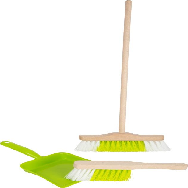 Small Foot 11767 Sweeping Set with Broom, Green, Made of Wood and Plastic, Robust Household Toy, for Ages 3+ Years