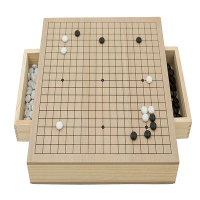 Hebsacker Verlag Wooden Go Board Box Set with Drawers and Wooden Stones (19 x 19 Go Set)