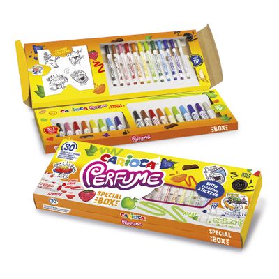 Carioca Perfume 30-Pack Scented Felt Tip Pens with Stickers  Washable, Non-Toxic Ink, Includes Perfume Maxi, Double-Tip Stamp Markers & Fine Markers, Art & School Supplies, Made in Italy