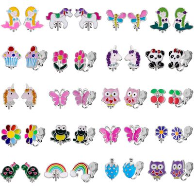 20 Pairs Clip on Earrings - Cute Animal Clip on kids Earrings Pack - Colorful Flower Clip-on Earrings Set for girls -Clip Earrings for Birthday Gift(#1)